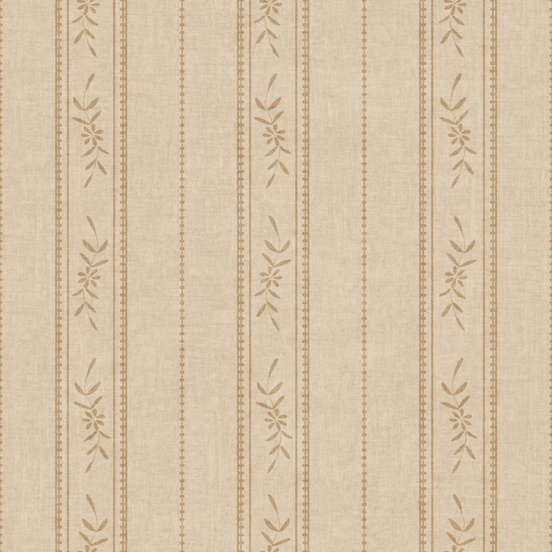 Vintage Ticking Stripe Vertical Linen with Floral Decor Sand Beige Wallpaper⁠