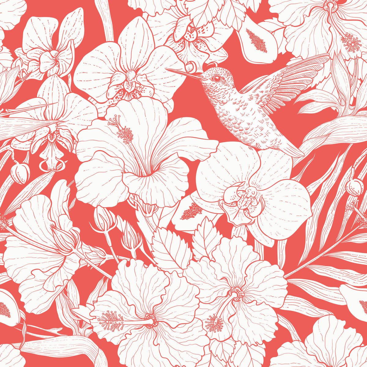 Tropical Florals and Hummingbird - Summer Botanical Garden 5 Wallpaper⁠ in your room — zoomed