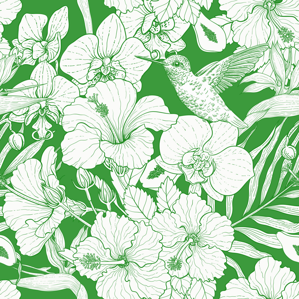 Tropical Florals and Hummingbird - Summer Botanical Garden 6 Wallpaper⁠ in your room — zoomed