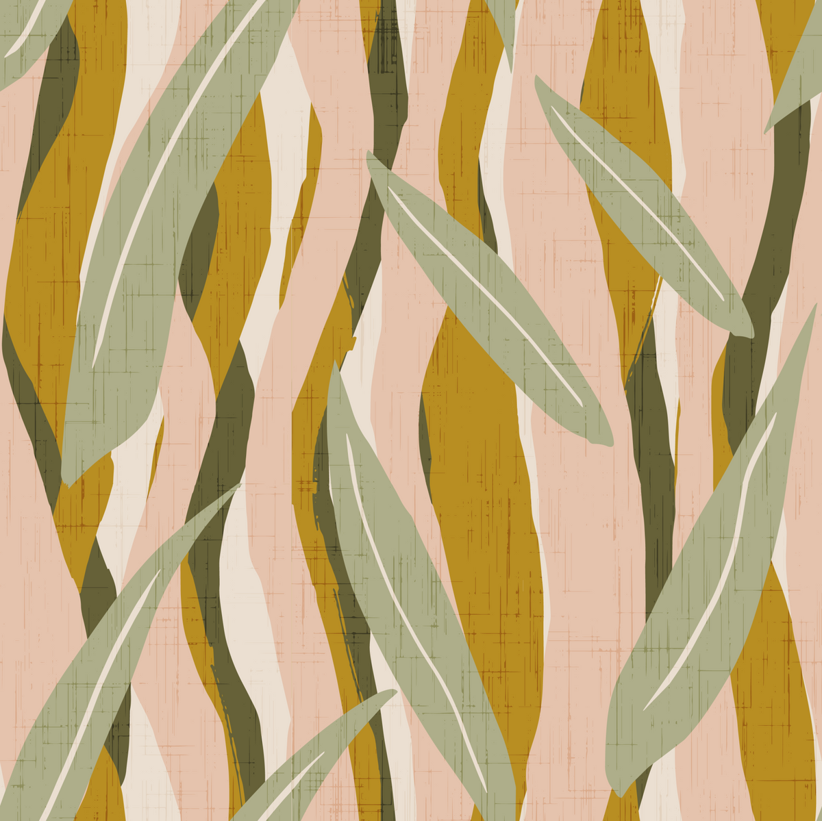 Mustard Olive Leaf Stripe Wallpaper Boho Organic Wallpaper⁠ in your room