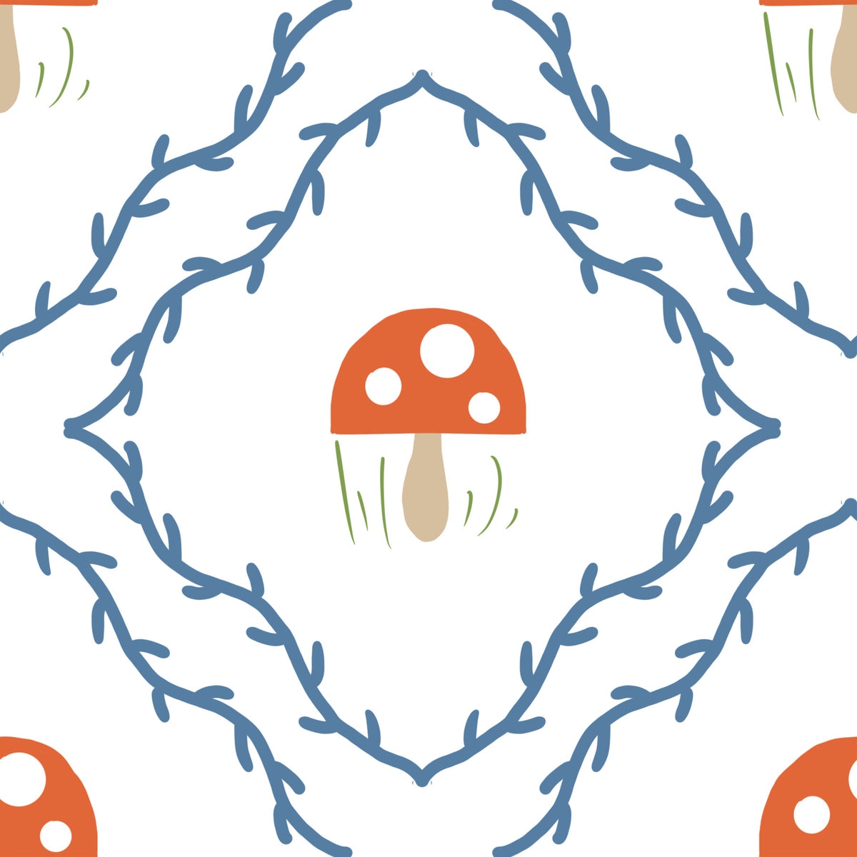 Whimsical Mushroom Vines Wallpaper⁠ in your room — zoomed
