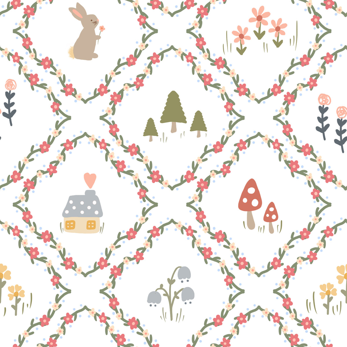 Whimsical Woodland Diamond Wallpaper⁠ in your room — zoomed