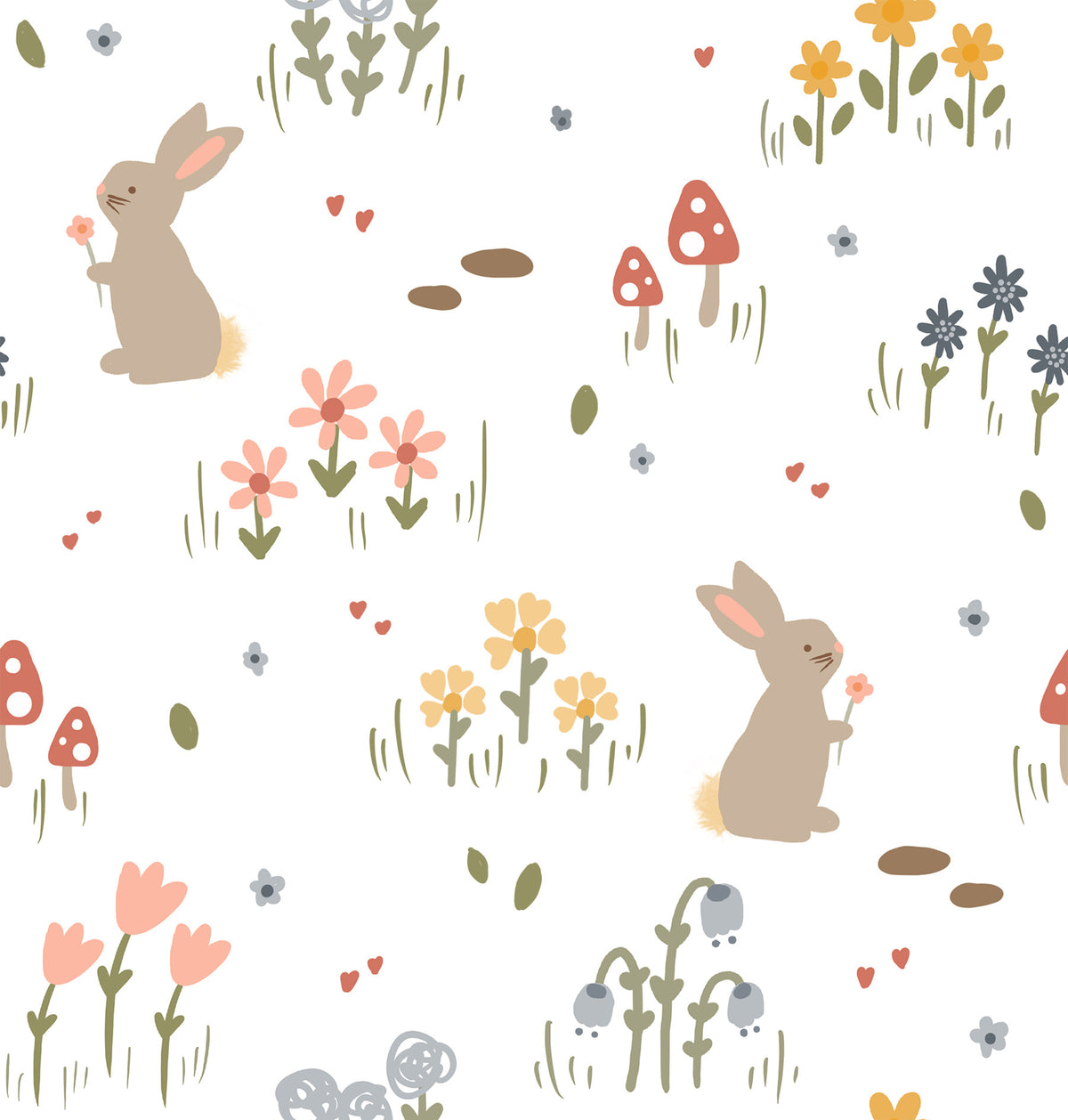Sweet Meadow Bunnies Wallpaper⁠ in your room — zoomed