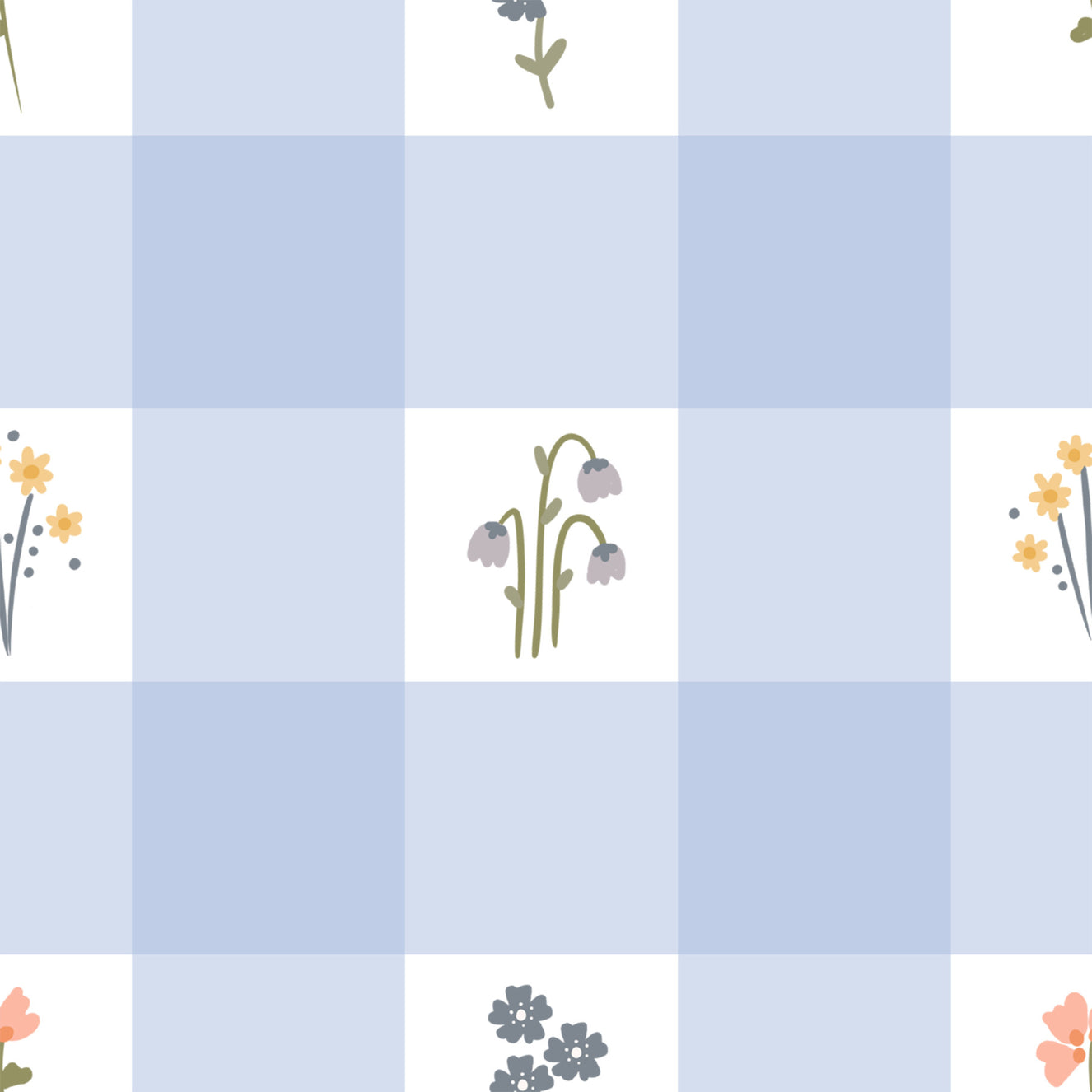 Soft Floral Gingham Wallpaper⁠
