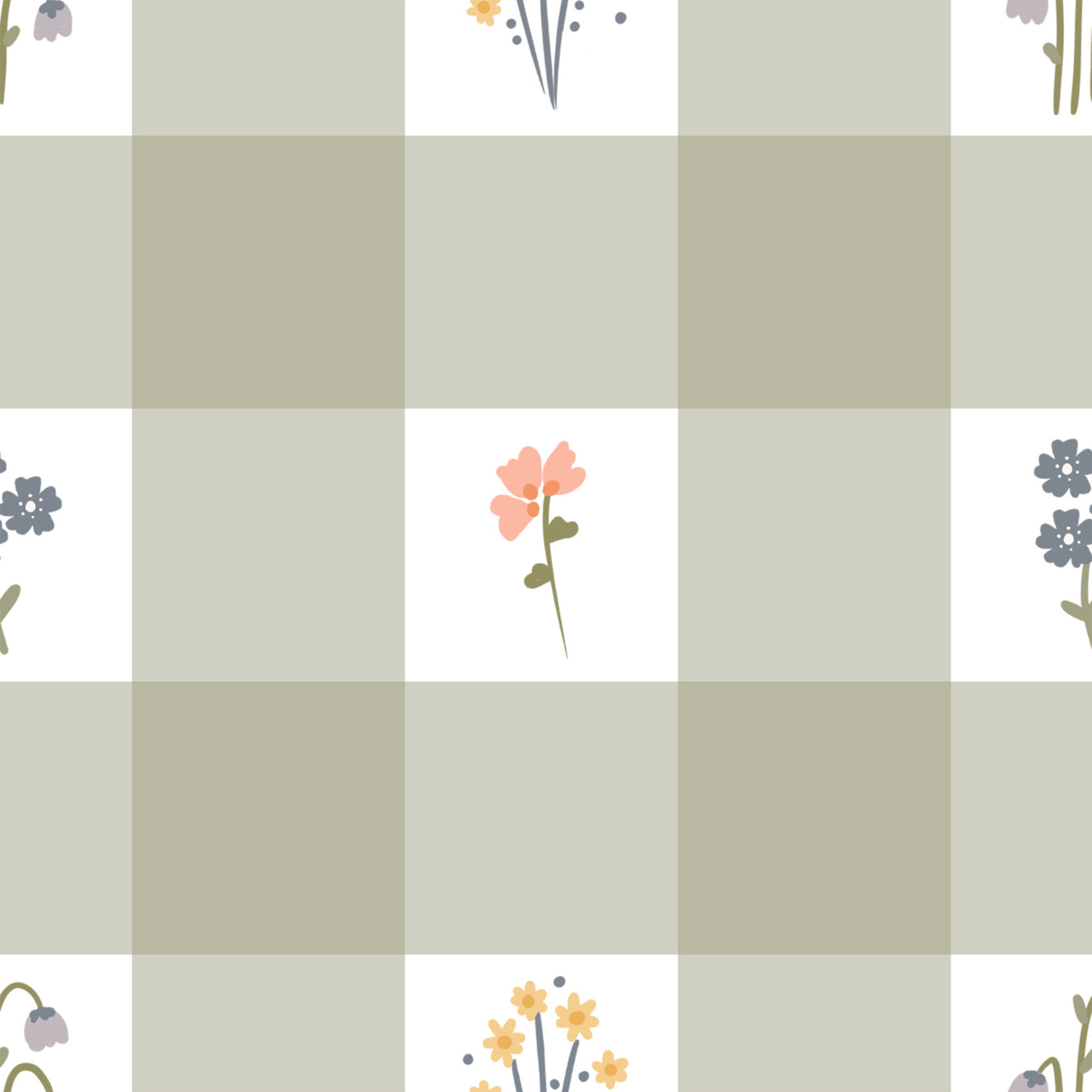 Gingham Floral Wallpaper⁠