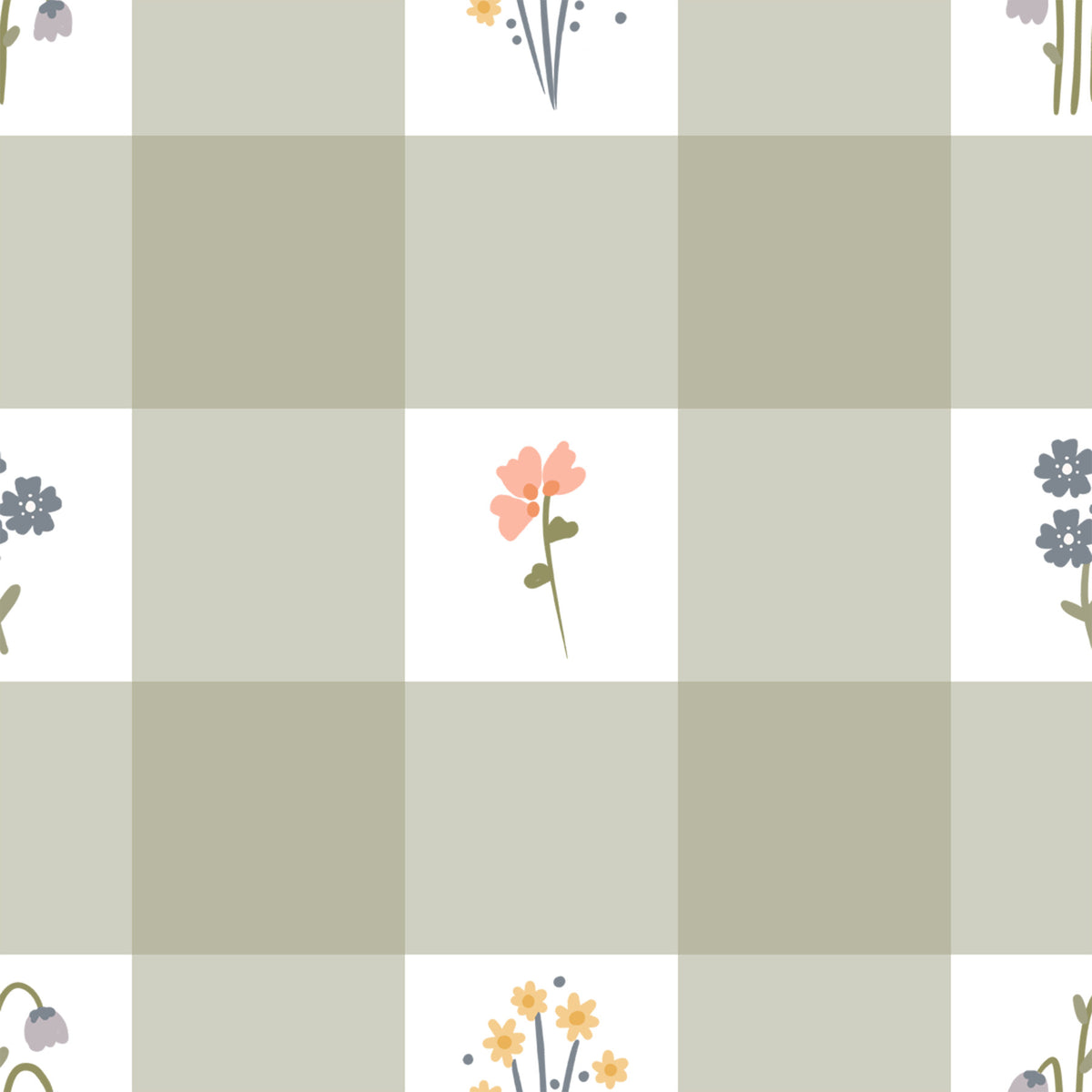 Gingham Floral Wallpaper⁠ in your room — zoomed