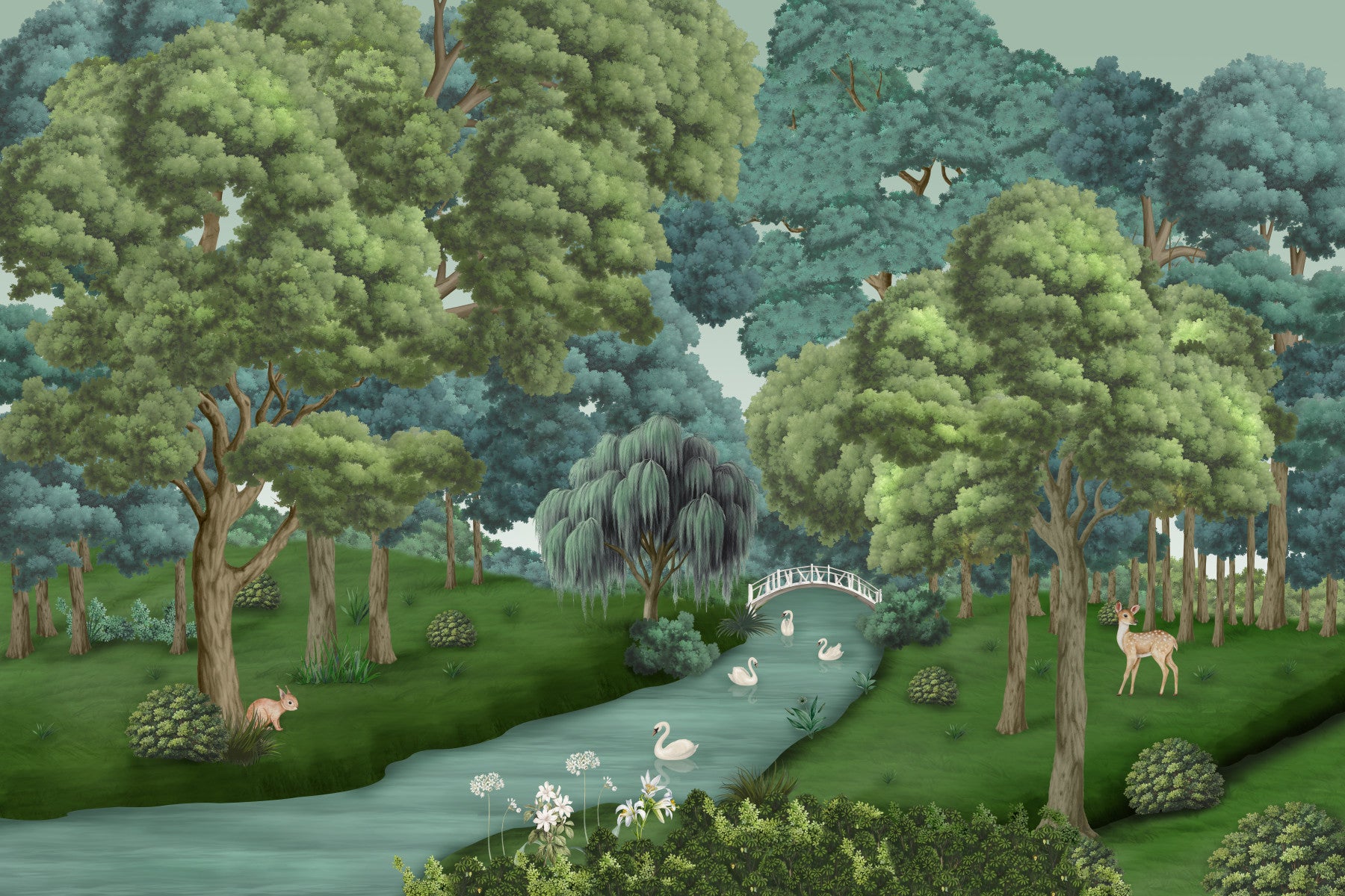 Swan Lake Woodland Wall Mural
