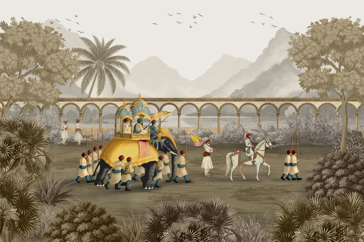Mughal Grandeur: The Elephant Procession Wall Mural in your room
