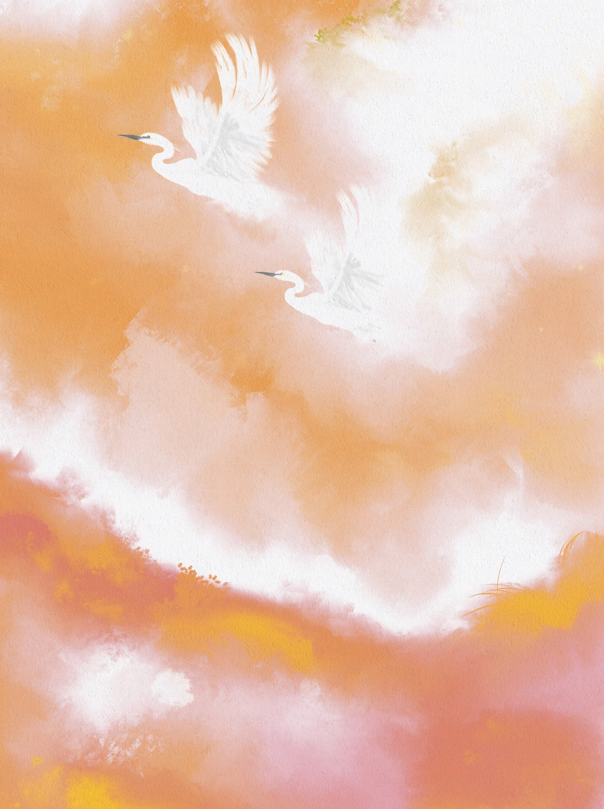 Ethereal Flight at Dawn Birds Peach Watercolor  Wall Mural