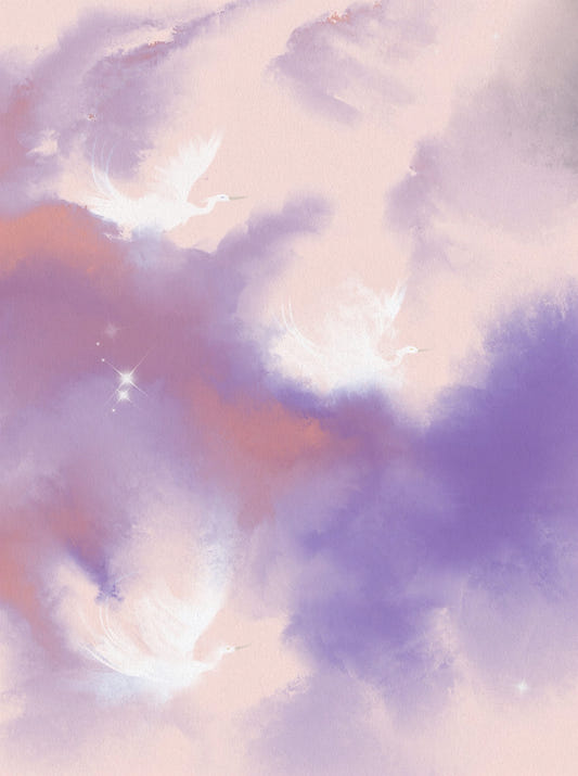 Ethereal Lavender Pink Sky Flight Birds  Wall Mural