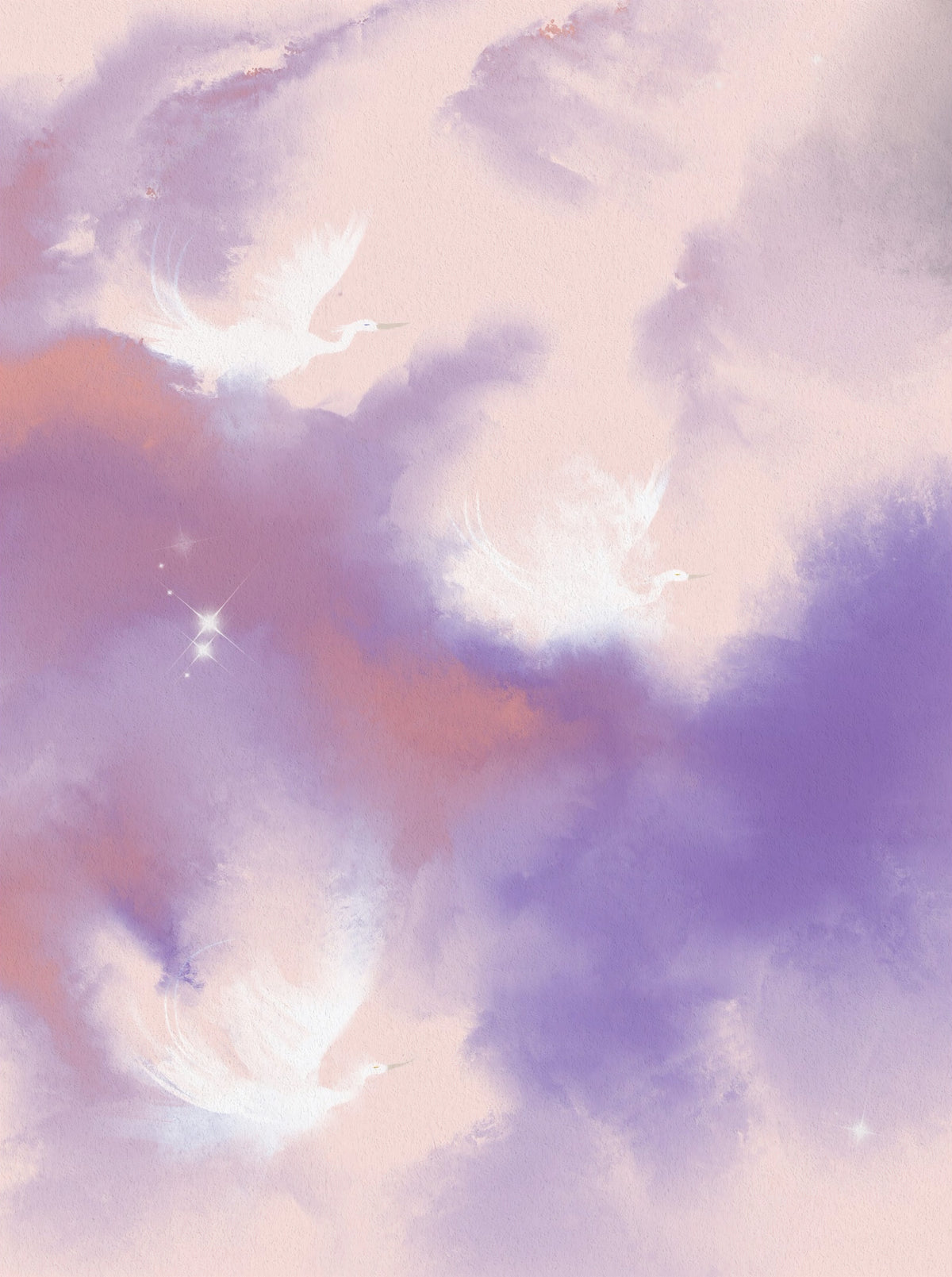 Ethereal Lavender Pink Sky Flight Birds  Wall Mural in your room — zoomed
