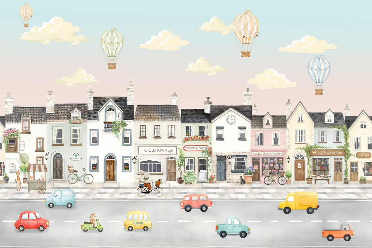Whimsical Town Adventures Wall Mural in your room