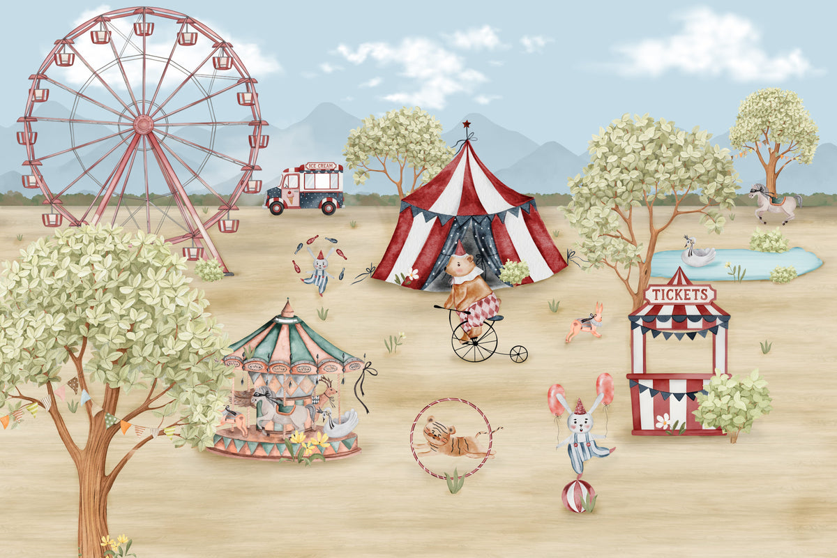 Whimsical Carnival Day Wall Mural in your room — zoomed