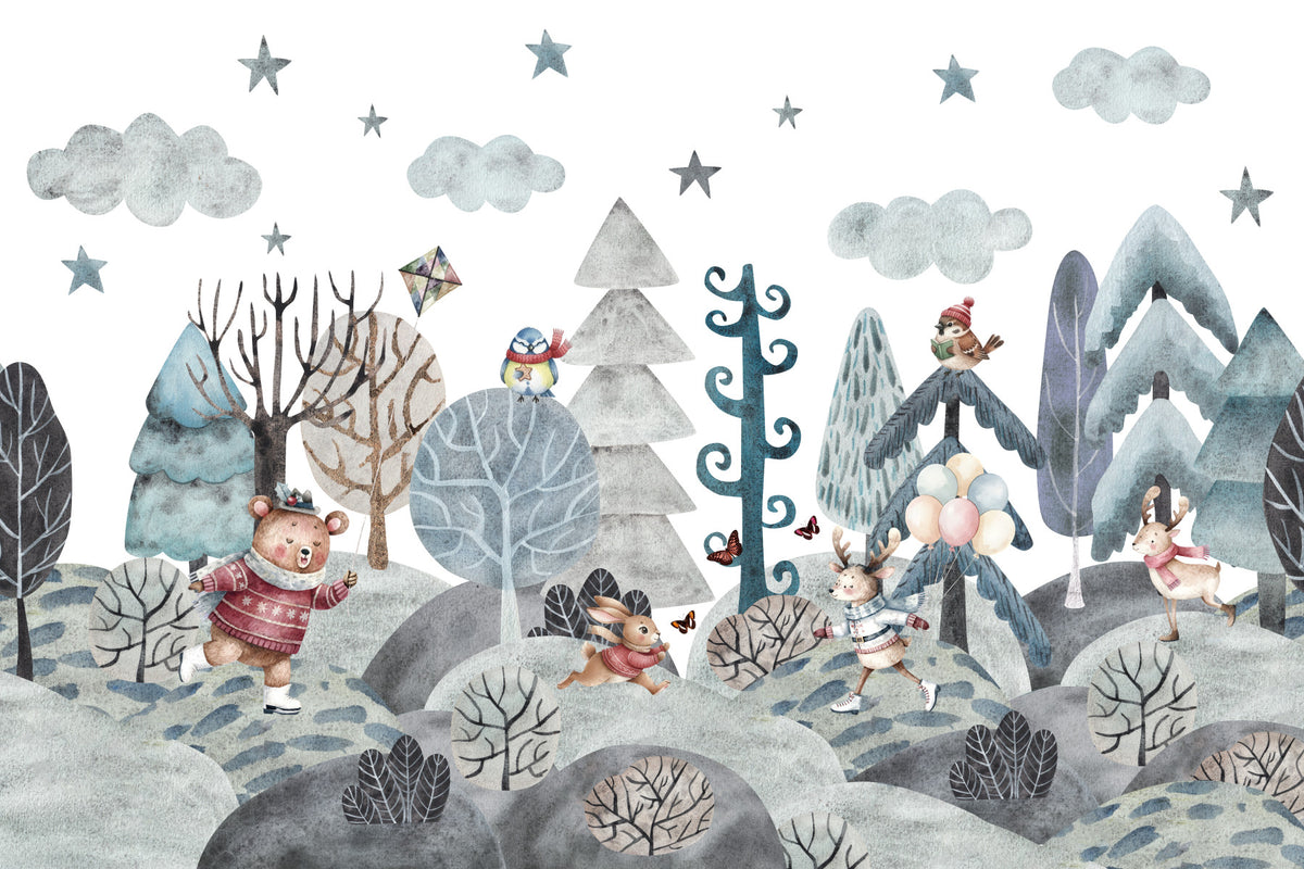 Whimsical Winter Woodland Friends Wall Mural in your room