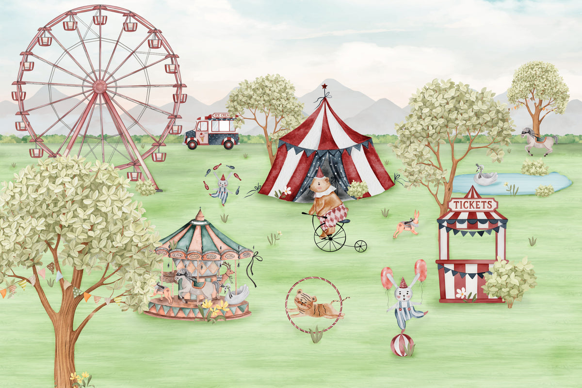Whimsical Meadow Carnival Wall Mural in your room — zoomed