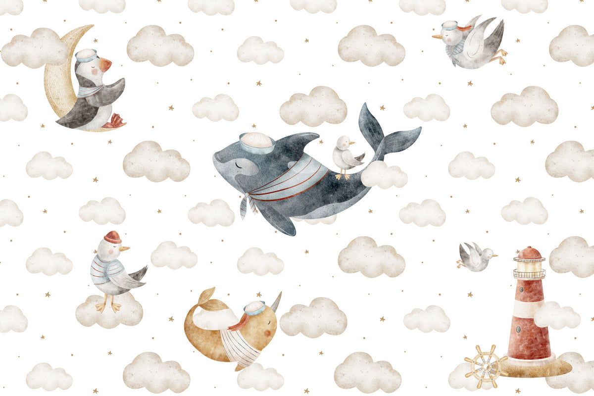 Nautical Cloud Dreams Wall Mural in your room — zoomed