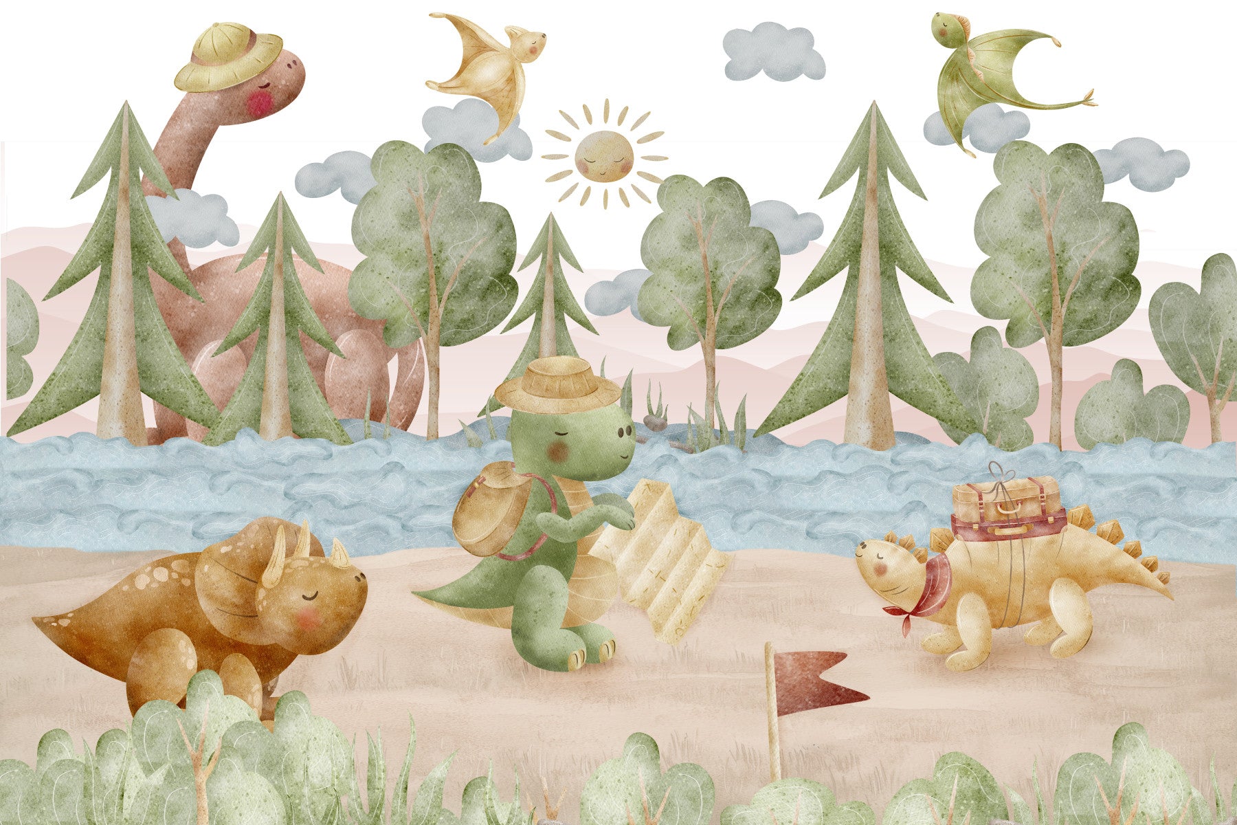 Little Dino Explorer's Journey Wall Mural