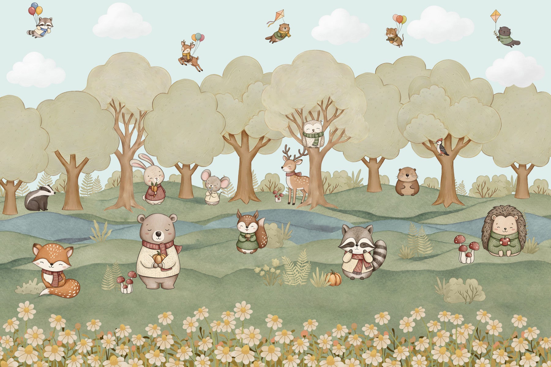 Whimsical Woodland Friends Wall Mural