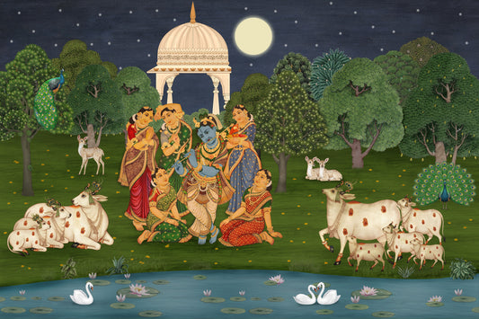 Divine Flute: Vrindavan Moonlight Wall Mural