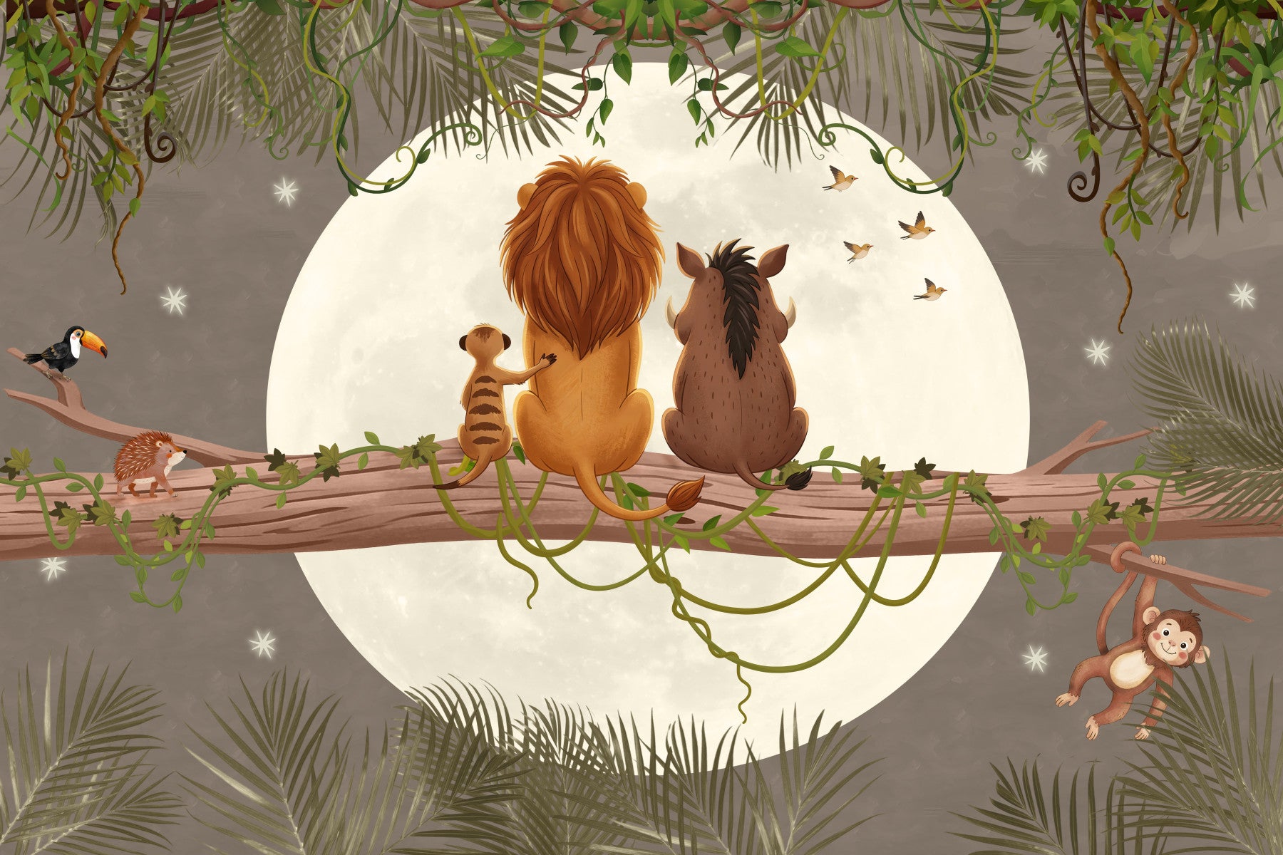Moonlit Jungle Friends wall mural  a children's bedroom