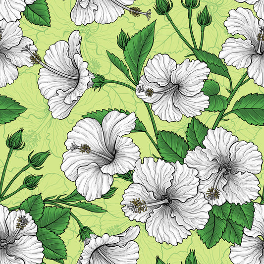 Vintage Hibiscus Botanical Floral Pattern Tropical Hawaiian Aloha Summer Garden Print Wallpaper⁠