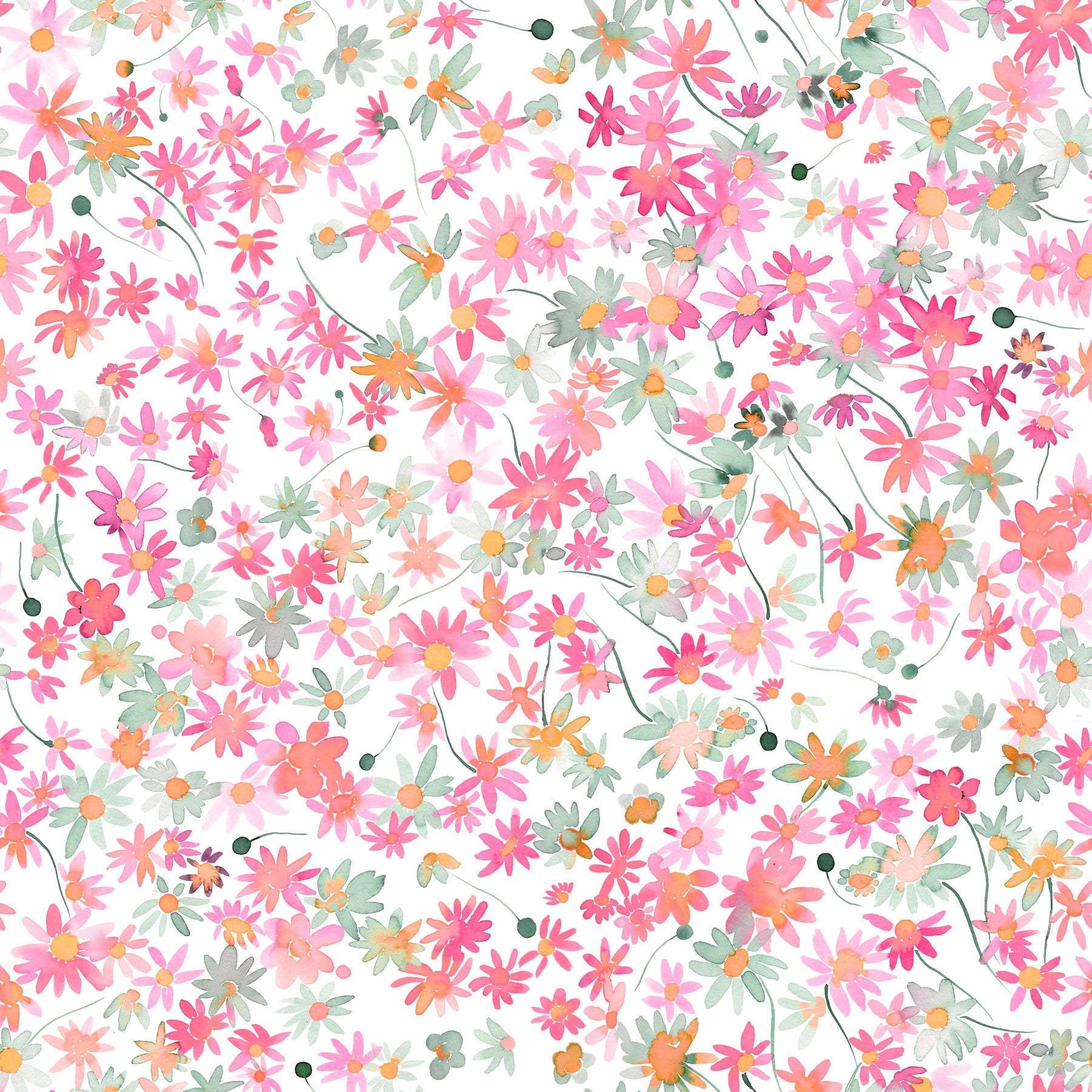 Pink, coral and peach florals cover the dining room in Daisy Dance wallpaper