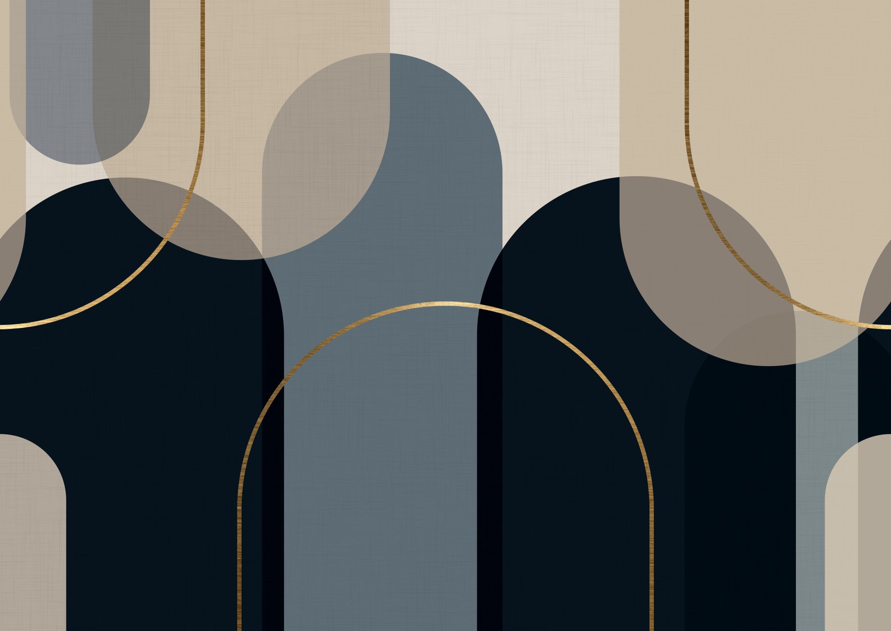 Abstract Arches: Midnight & Gold Flow Wall Mural