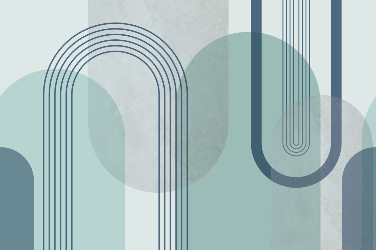 Modernist Blue Geometry Wall Mural in your room — zoomed