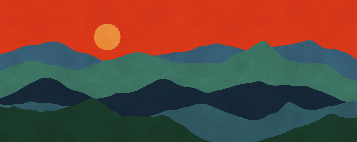 Mid-Century Mountain Glow Wall Mural in your room — zoomed
