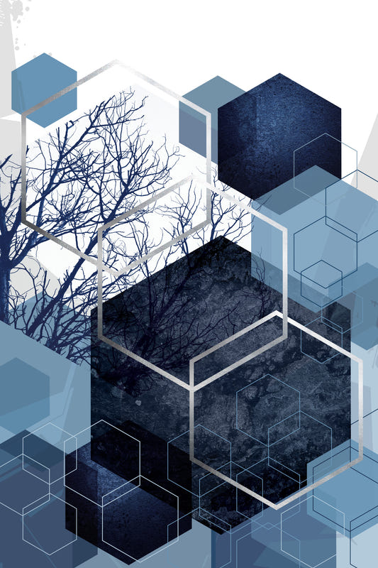 Indigo Hexagon Horizon Wall Mural