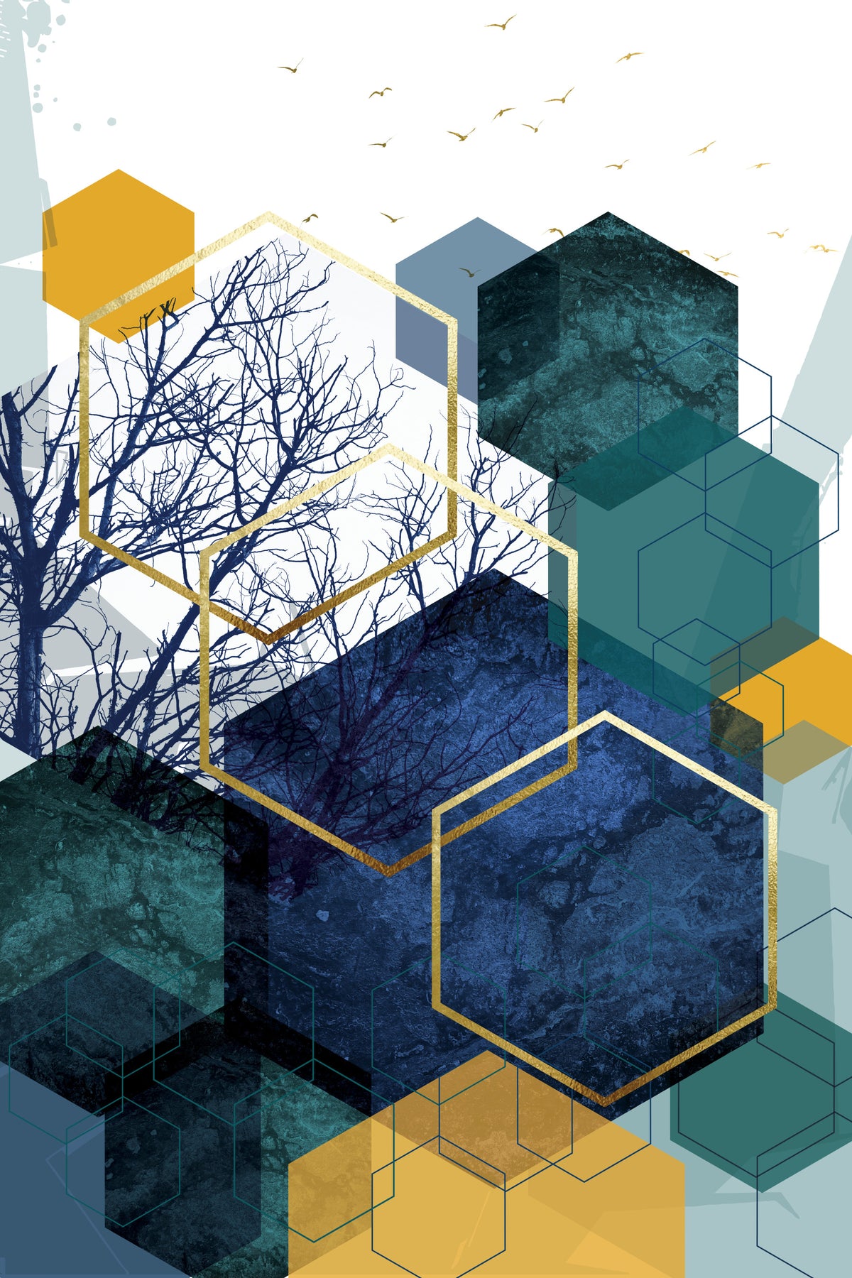 Golden Branch Geometry Wall Mural in your room