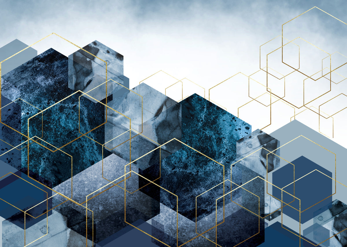 Golden Hexagon Cascade Wall Mural in your room — zoomed