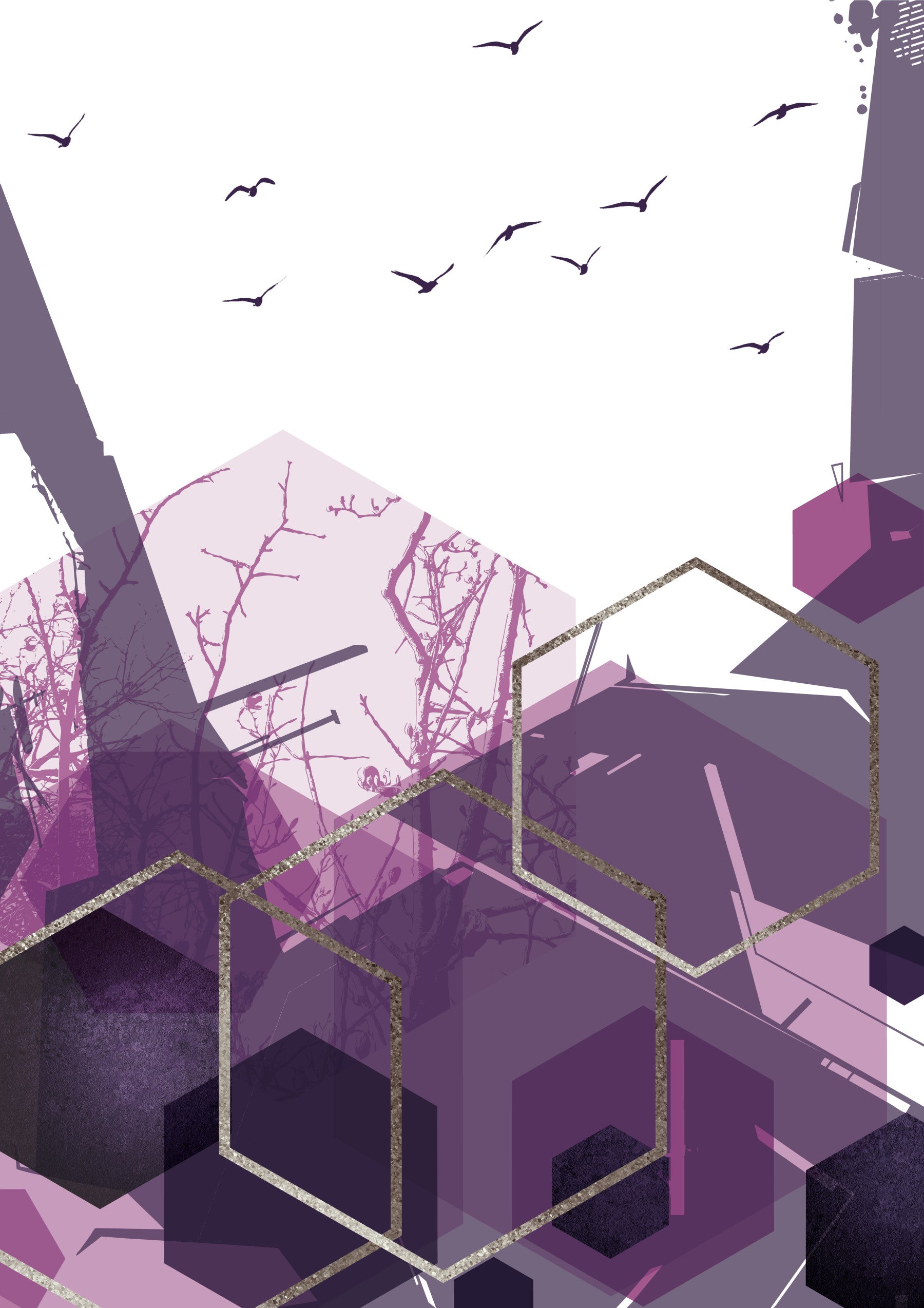 Amethyst Sky: Geometric Flight 2 Wall Mural