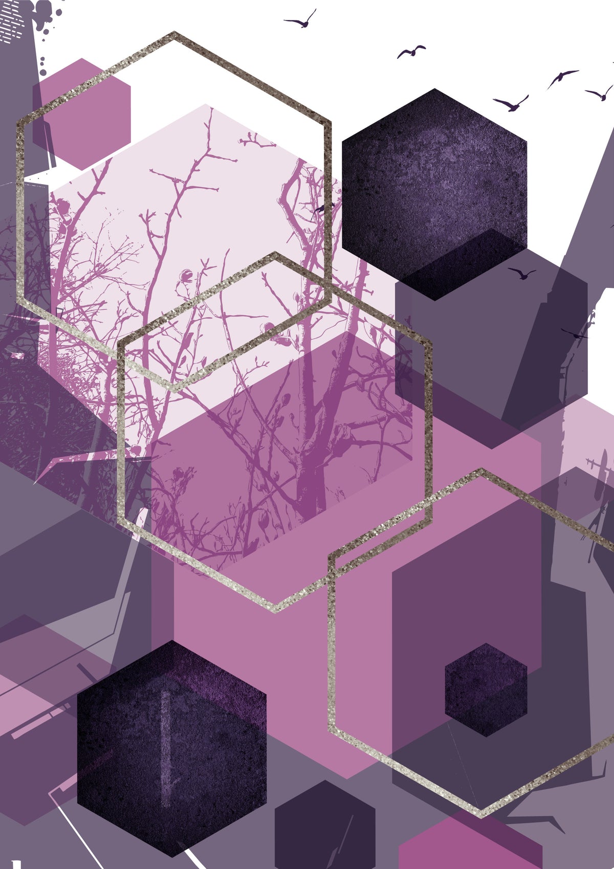 Amethyst Sky: Geometric Flight Wall Mural in your room — zoomed