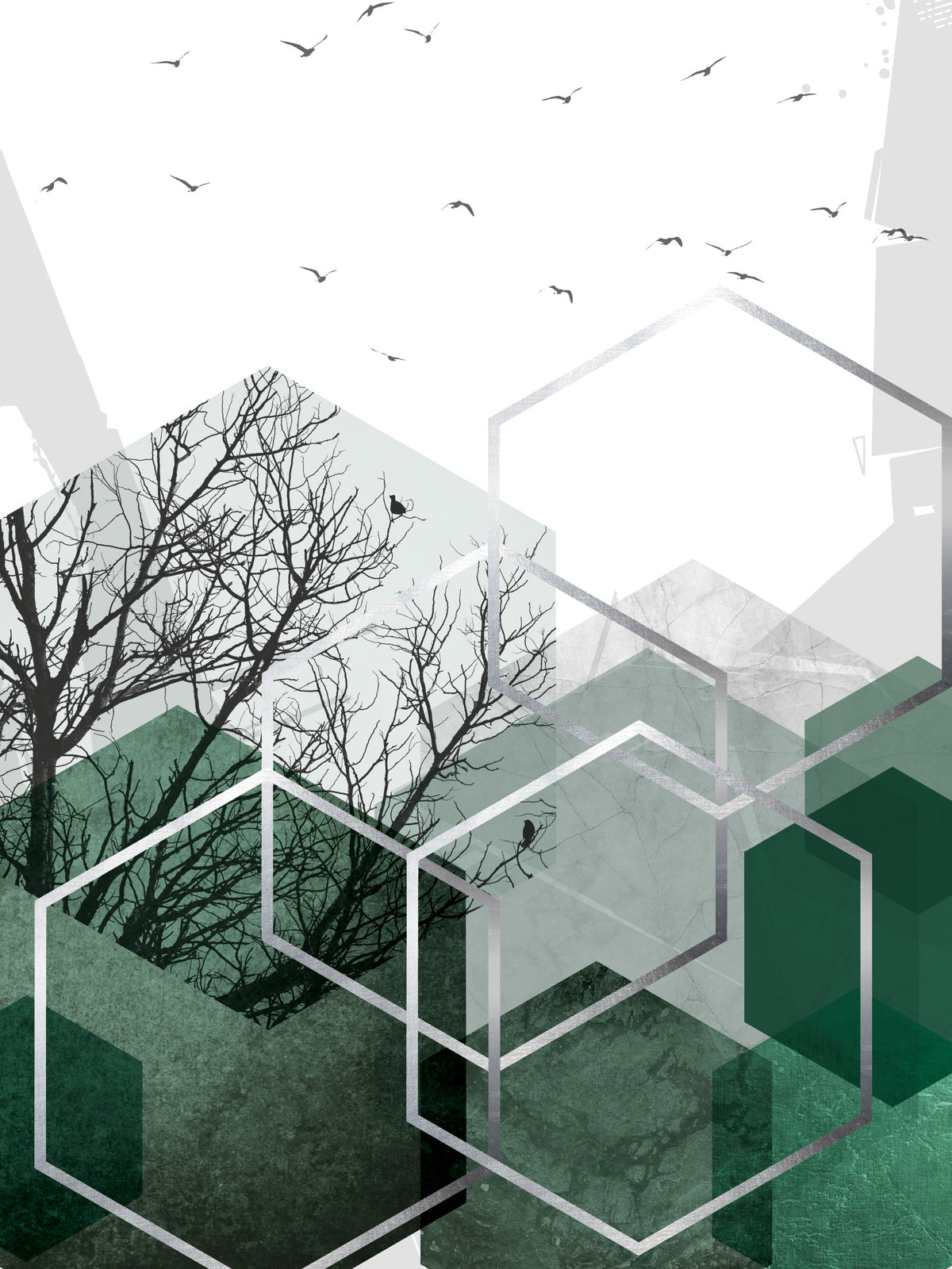 Geometric Canopy Birds Wall Mural in your room