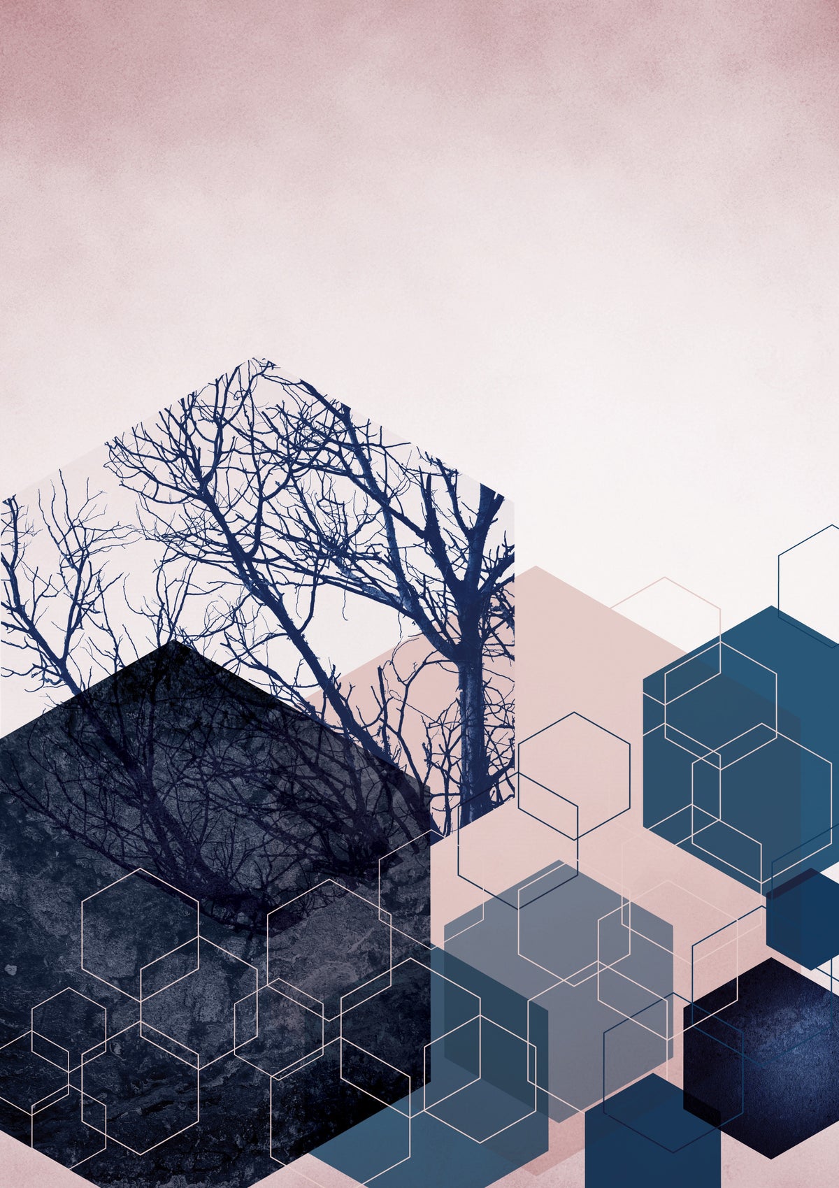 Geometric Grove: Midnight & Blush 2 Wall Mural in your room — zoomed