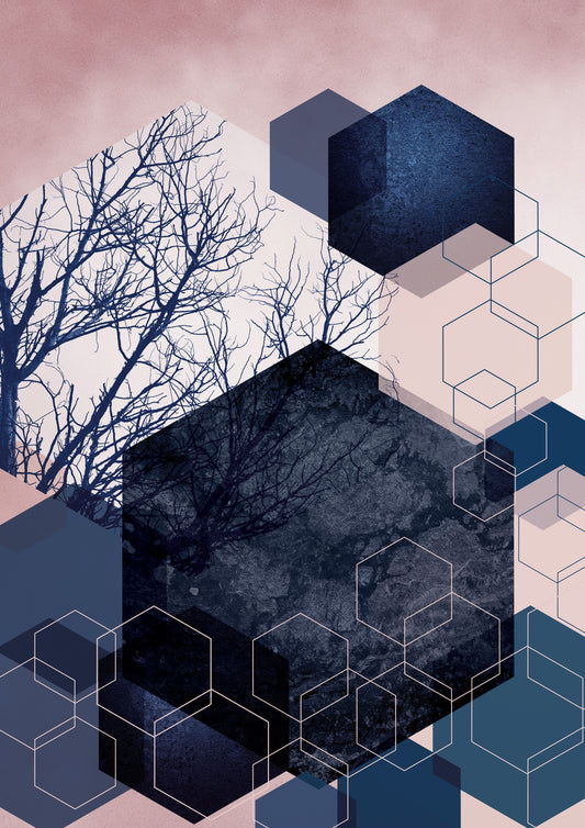 Geometric Grove: Midnight & Blush Wall Mural