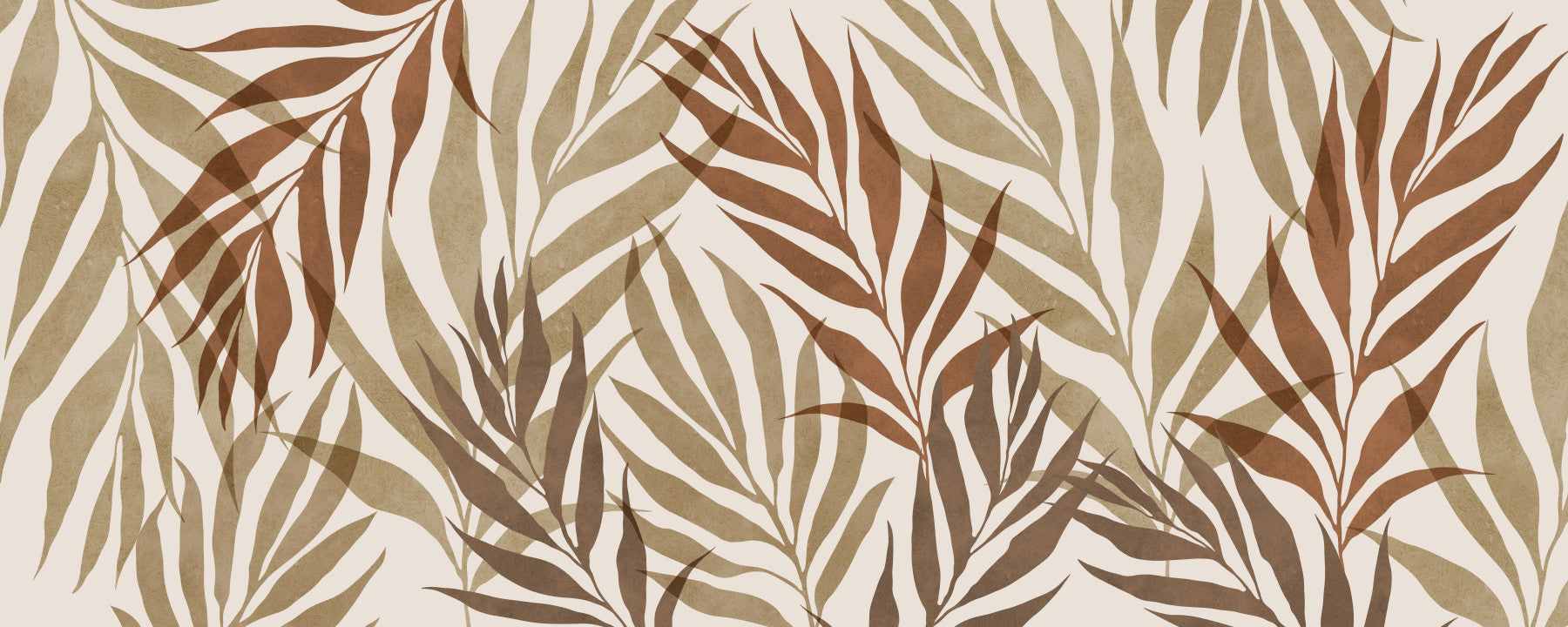 Office room Earthy Botanical Layers wall mural with soft leaf silhouettes