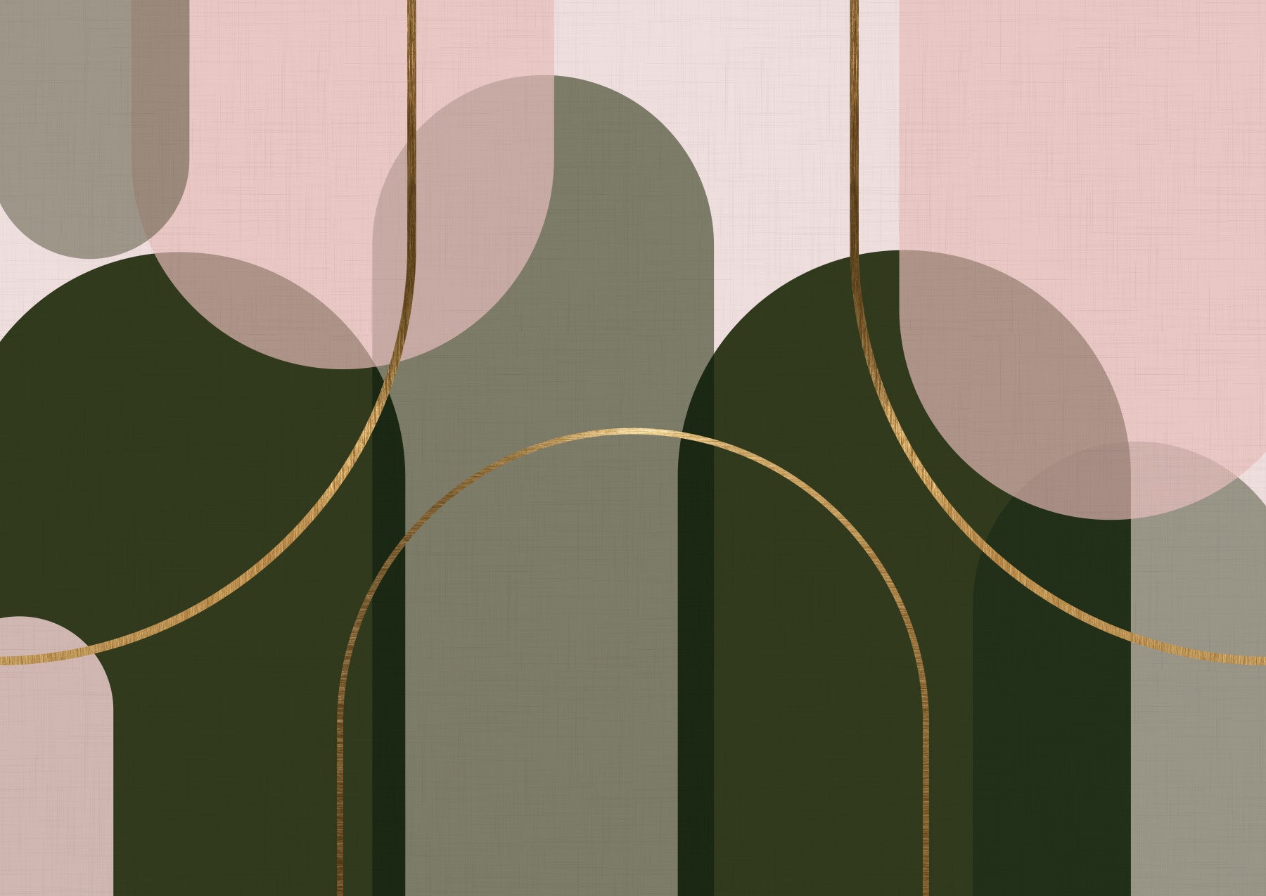 Living room Arch Harmony wall mural with sage arches and blush abstract forms