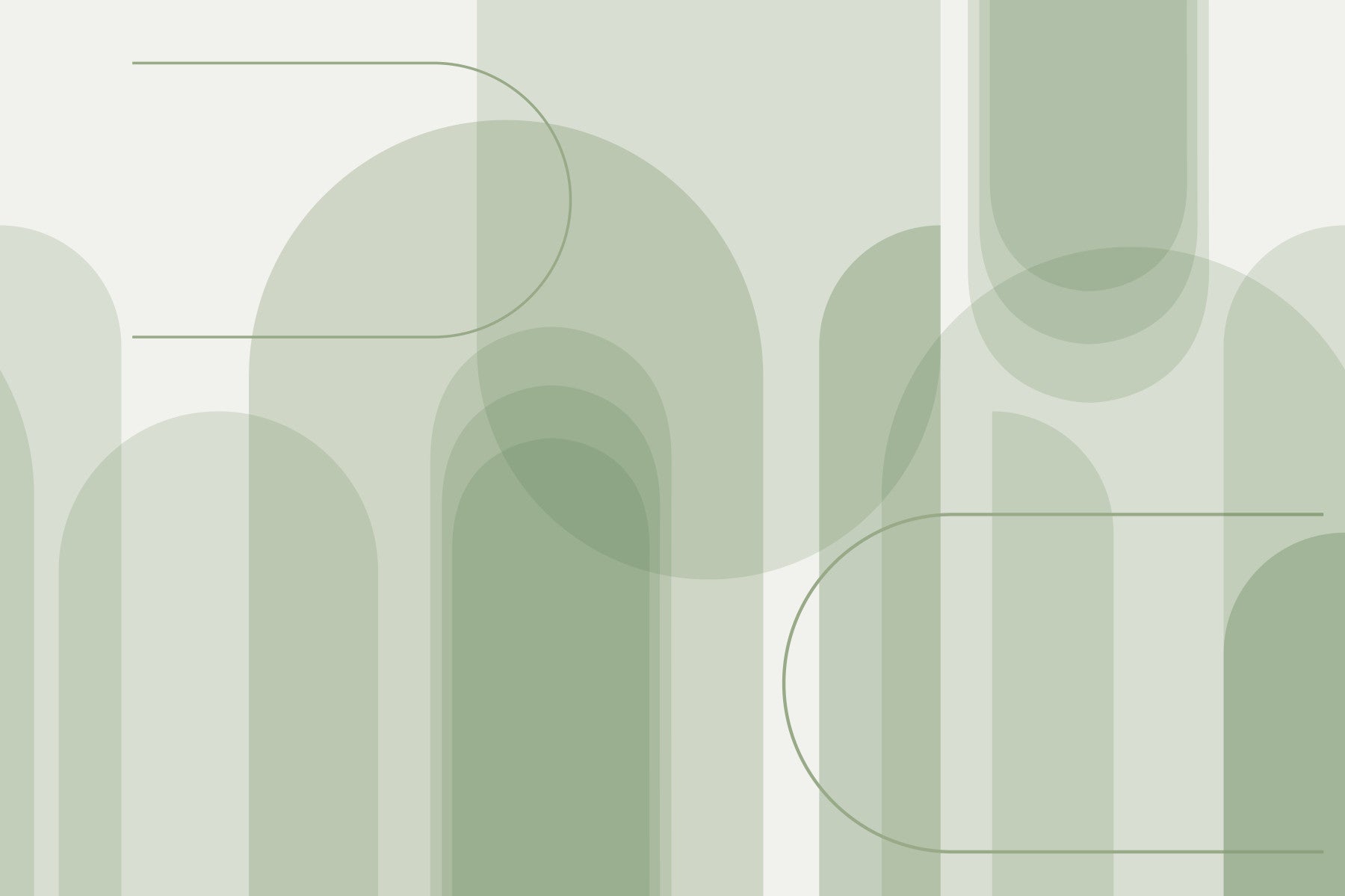 Dining room Sage Serenity Arches Wall Mural showing muted curves and pale sage layers
