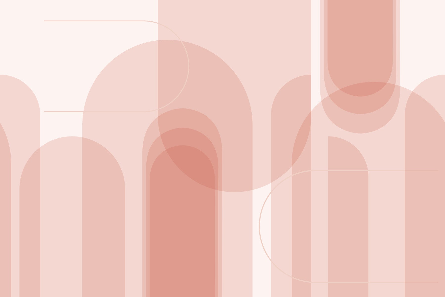 Living room wall mural with Blush Geometric Harmony and soft rose arch forms