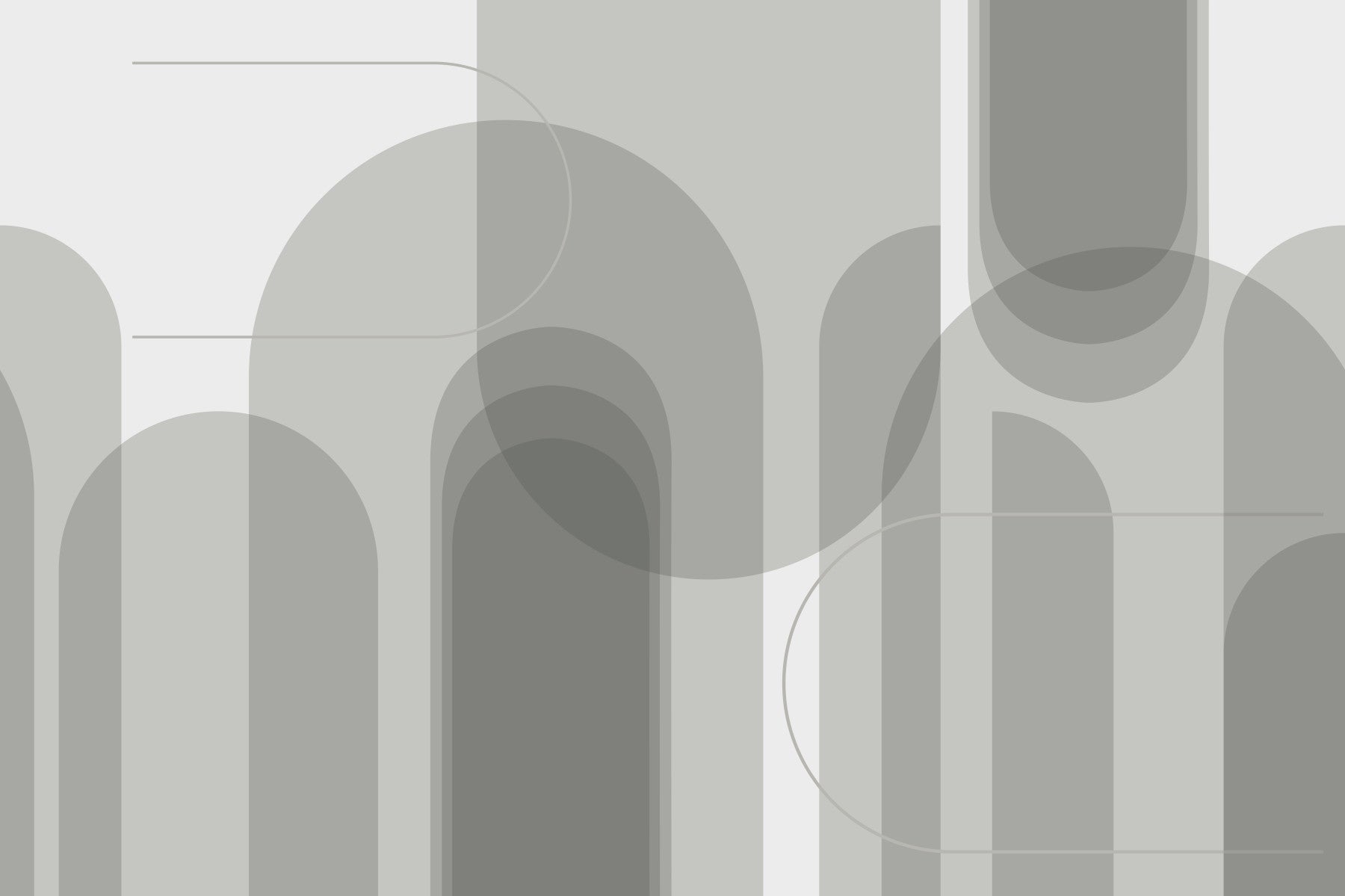 Bedroom wall mural with Abstract Grey Arches and soft geometric layers