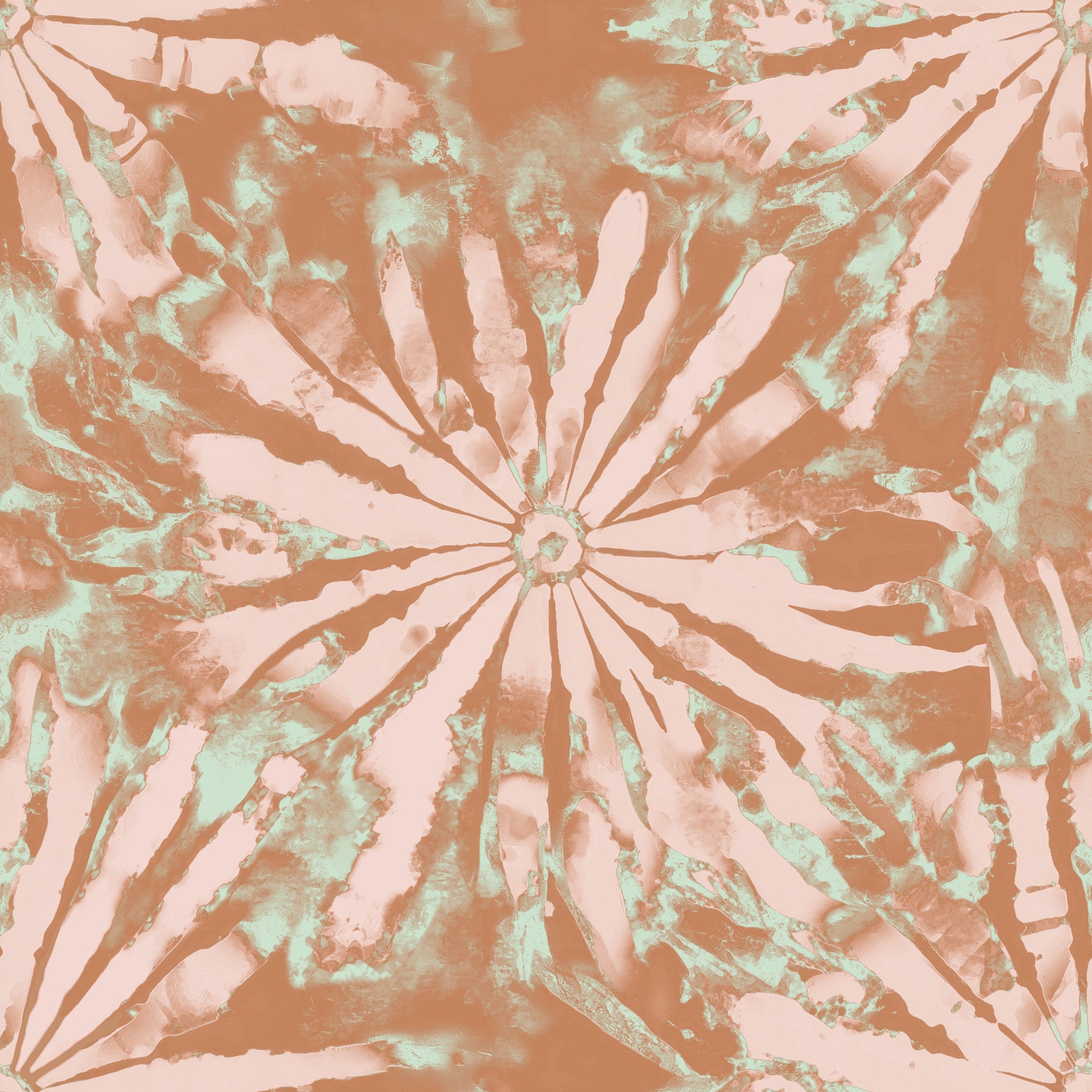 Living room Terra Bloom Radiance wall mural with terracotta floral bursts