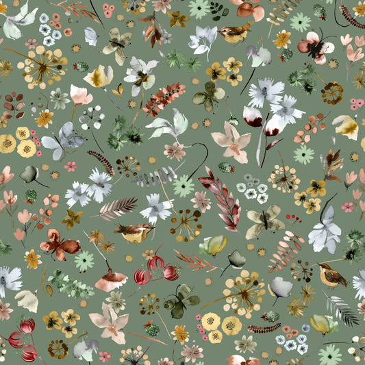 Earthy Woodland Watercolor Jade Green Wallpaper⁠