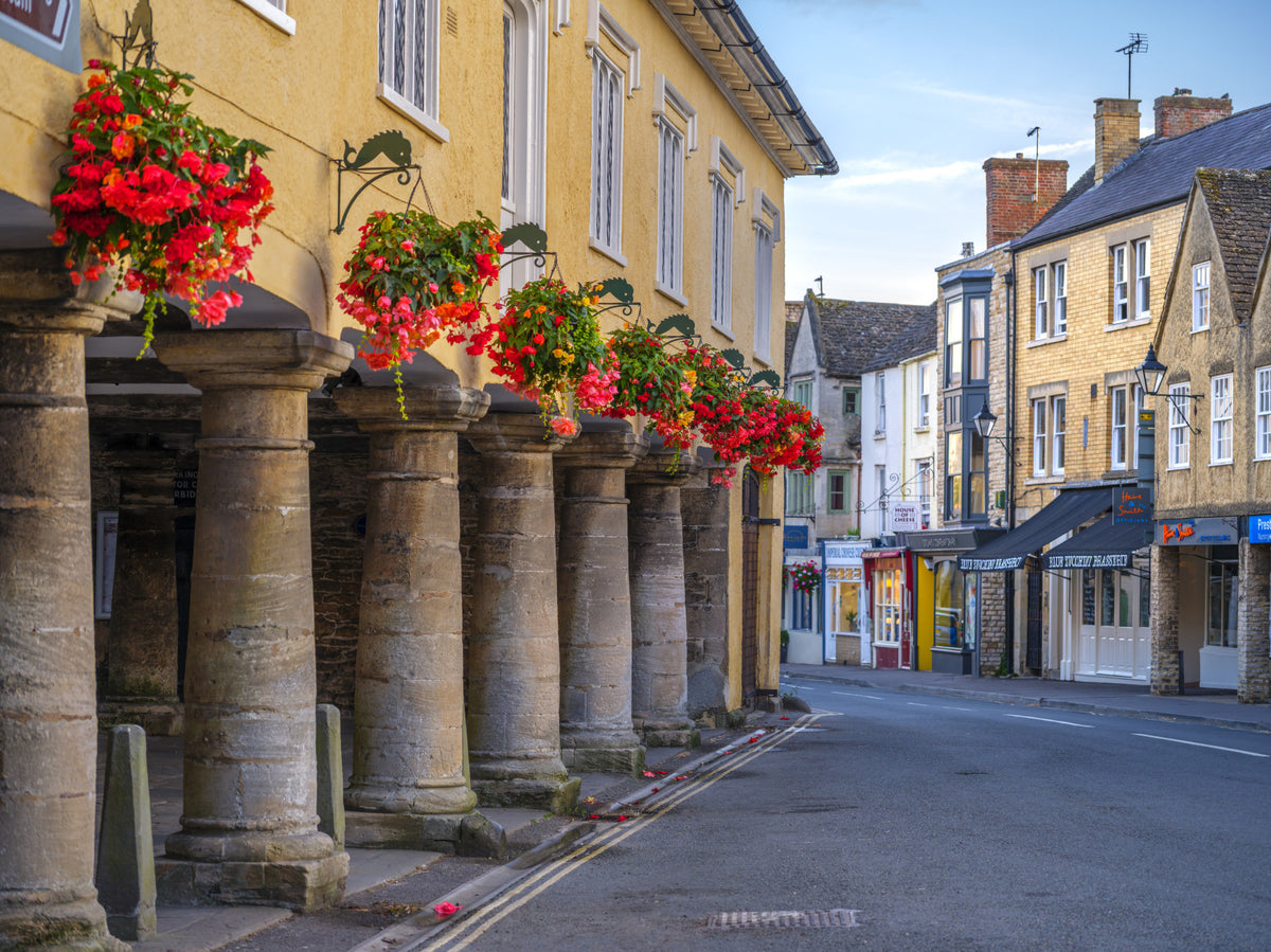 Village Blooms & Stone Archway Wall Mural in your room — zoomed
