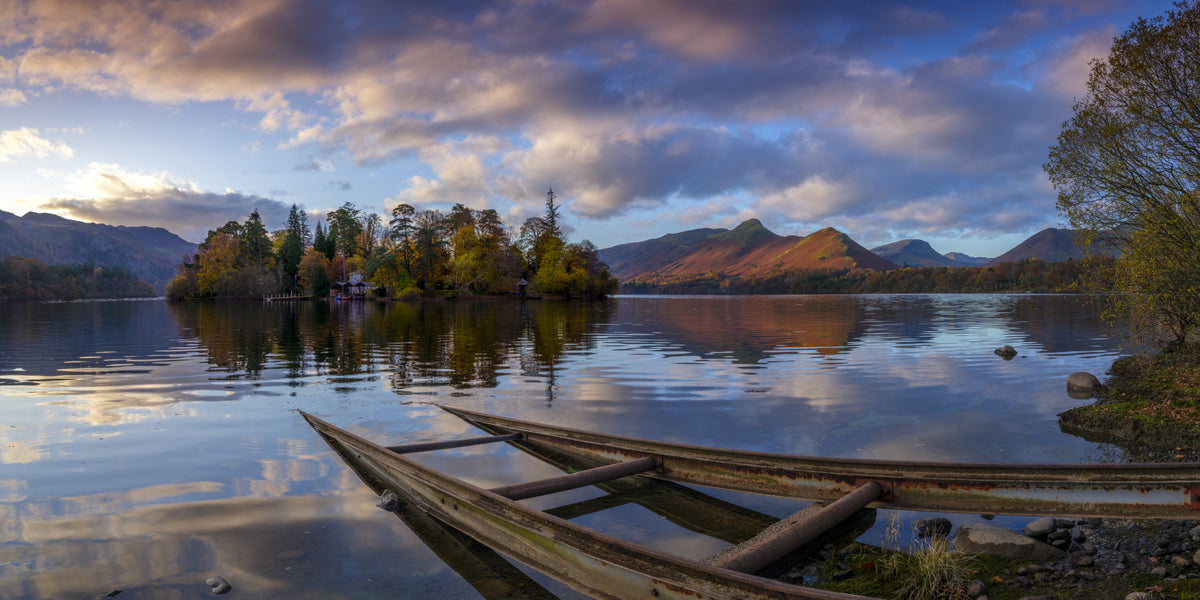Lakeside Reflections: Autumn Glow Wall Mural in your room — zoomed