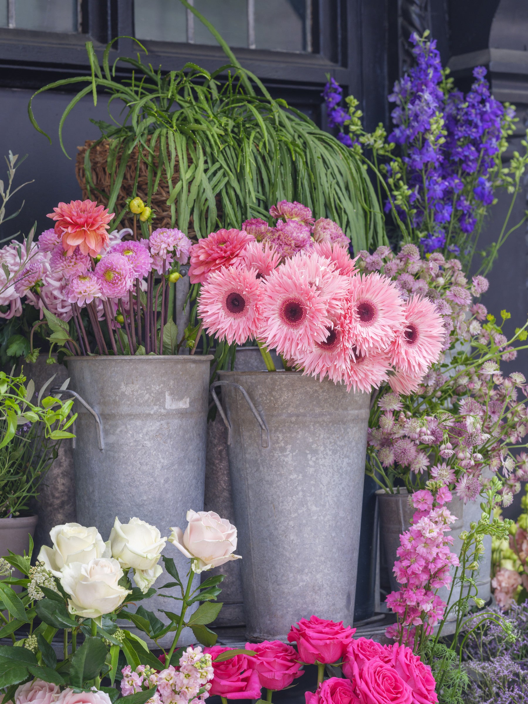 Flower market wall mural with colourful blooms and displays
