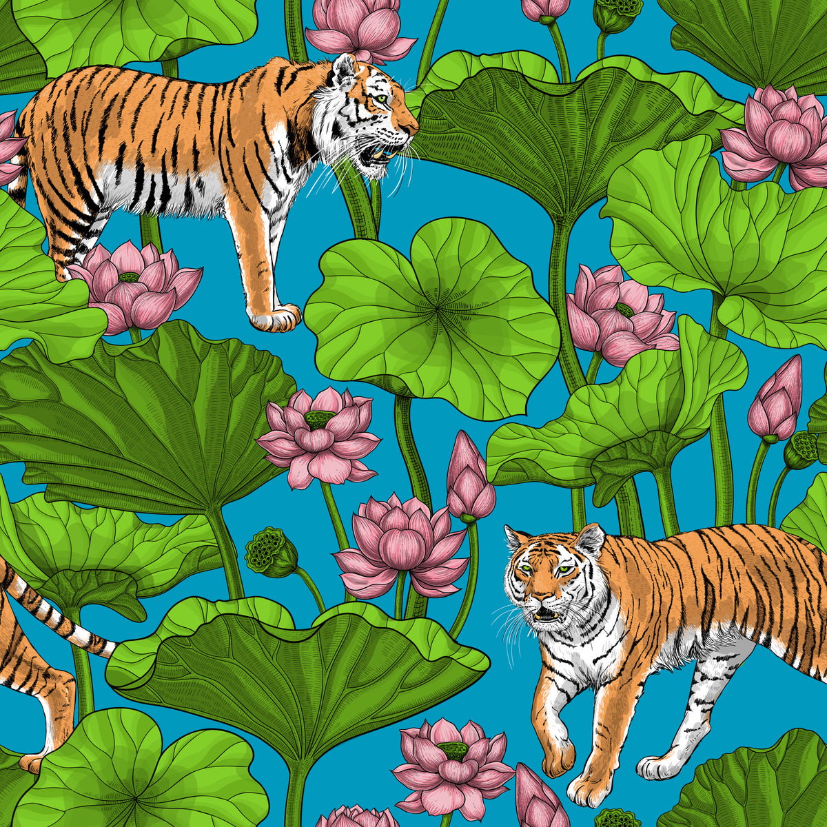 Tigers in the lotus pond Wallpaper⁠ in your room