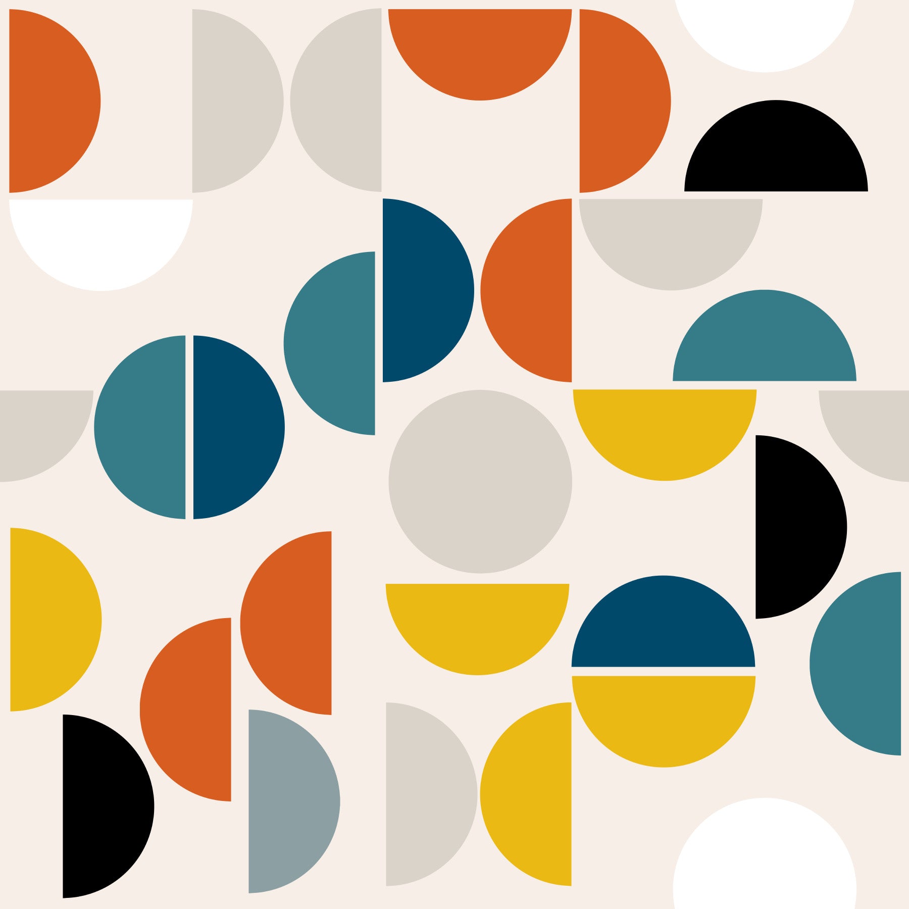 Living room Geometric Rhythm Wallpaper with orange, teal, and yellow curves