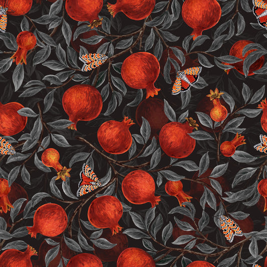 Crimson Pomegranates & Moths Wallpaper⁠